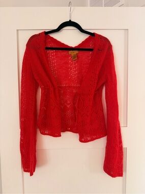 Lightweight Red Knit Tie-Front Cardigan